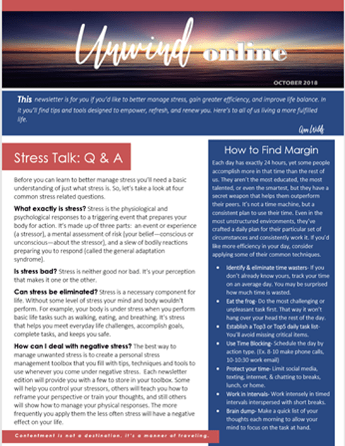 Unwind Online Newsletter